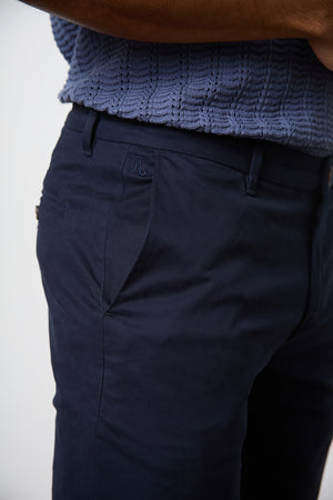 Muscle Fit Cotton Stretch Chino Trouser in Navy - TAILORED ATHLETE - ROW