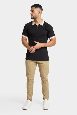 Contrast Collar Polo Shirt in Black - TAILORED ATHLETE - ROW