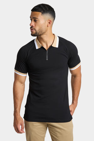 Contrast Collar Polo Shirt in Black - TAILORED ATHLETE - ROW