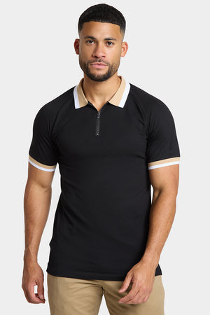 Contrast Collar Polo Shirt in Black - TAILORED ATHLETE - ROW