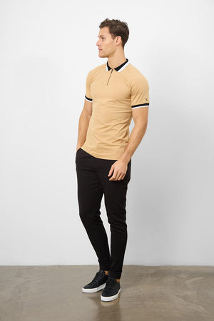 Contrast Collar Polo Shirt in Caramel - TAILORED ATHLETE - ROW