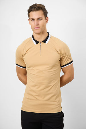 Contrast Collar Polo Shirt in Caramel - TAILORED ATHLETE - ROW