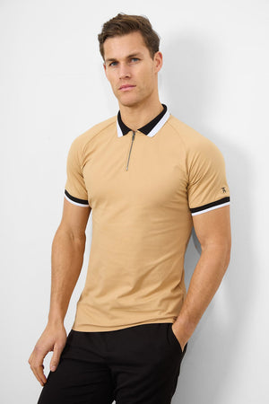 Contrast Collar Polo Shirt in Caramel - TAILORED ATHLETE - ROW