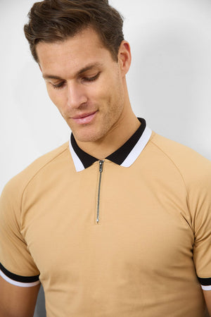 Contrast Collar Polo Shirt in Caramel - TAILORED ATHLETE - ROW