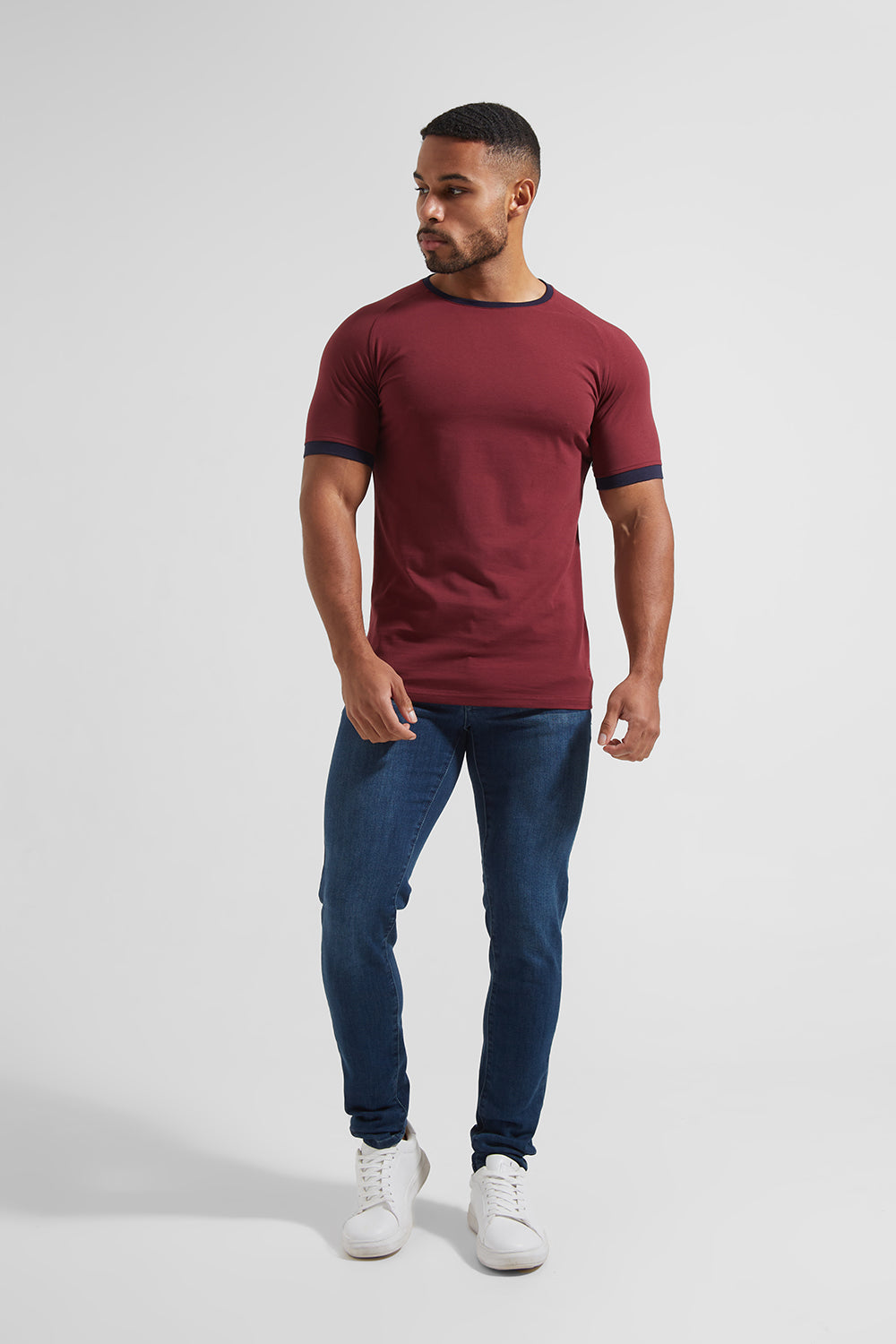 Contrast Trim T-Shirt in Burgundy - TAILORED ATHLETE - ROW