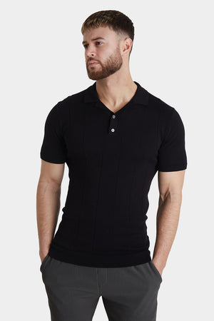 Ribbed Knitted Polo in Black - TAILORED ATHLETE - ROW