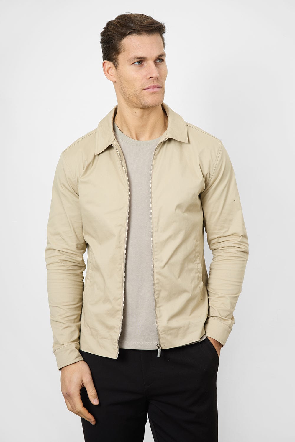 Cotton Blend Harrington in Stone - TAILORED ATHLETE - ROW