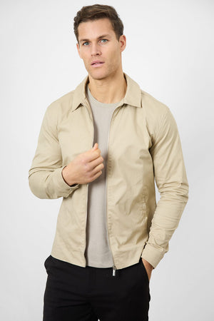 Cotton Blend Harrington in Stone - TAILORED ATHLETE - ROW