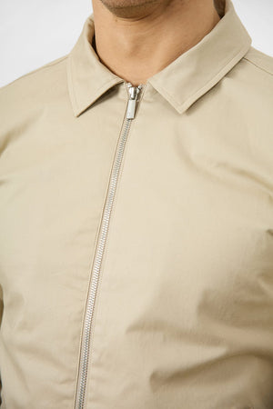 Cotton Blend Harrington in Stone - TAILORED ATHLETE - ROW