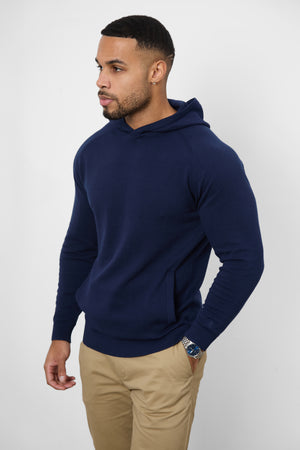 Cotton Knitted Hoodie in Navy - TAILORED ATHLETE - ROW