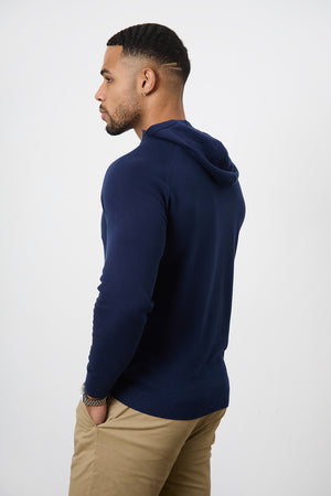 Cotton Knitted Hoodie in Navy - TAILORED ATHLETE - ROW