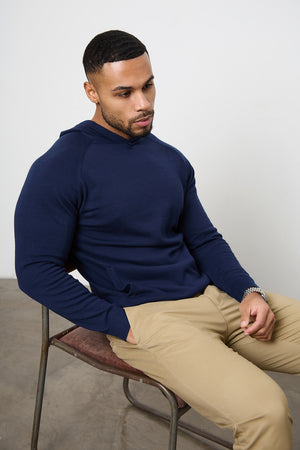 Cotton Knitted Hoodie in Navy - TAILORED ATHLETE - ROW