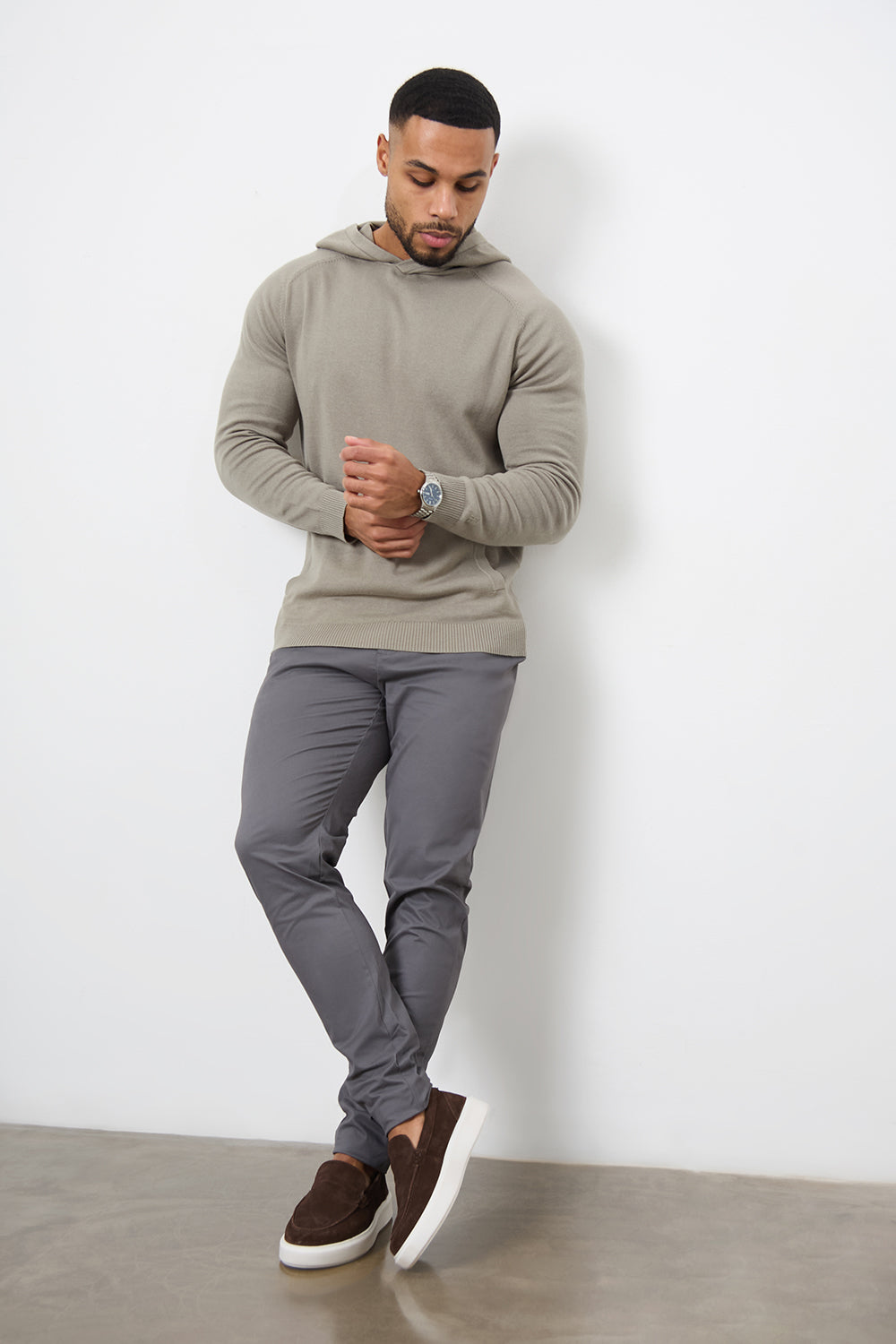 Muscle Fit Cotton Stretch Chino Trouser in Dark Grey - TAILORED ATHLETE - ROW