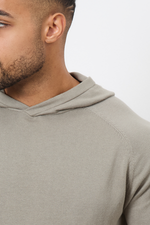 Cotton Knitted Hoodie in Soft Khaki - TAILORED ATHLETE - ROW