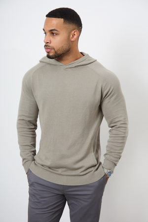 Cotton Knitted Hoodie in Soft Khaki - TAILORED ATHLETE - ROW