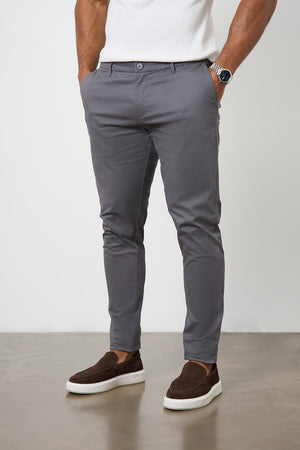 Muscle Fit Cotton Stretch Chino Trouser in Dark Grey - TAILORED ATHLETE - ROW