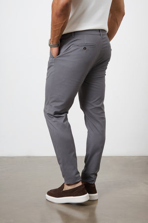 Muscle Fit Cotton Stretch Chino Trouser in Dark Grey - TAILORED ATHLETE - ROW