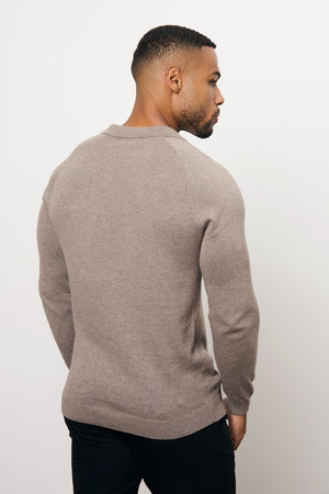Pure Cotton Knitted Open Collar Polo Shirt in Brown Marl
