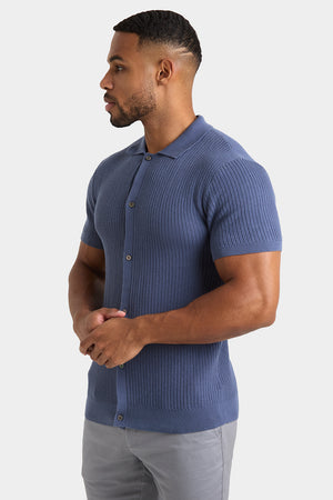 Crochet Knitted Shirt in Slate Blue - TAILORED ATHLETE - ROW