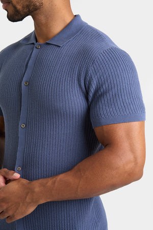 Crochet Knitted Shirt in Slate Blue - TAILORED ATHLETE - ROW