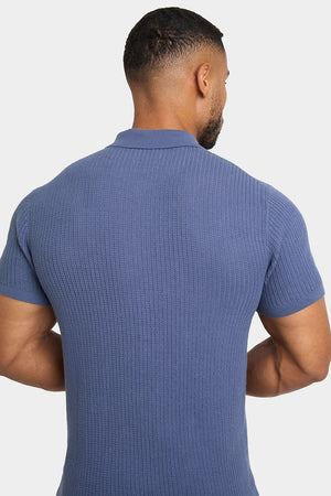 Crochet Knitted Shirt in Slate Blue - TAILORED ATHLETE - ROW