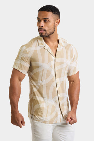 Printed Shirt in Stone Curved Stripe - TAILORED ATHLETE - ROW