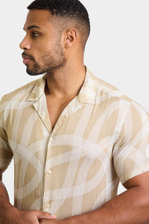 Printed Shirt in Stone Curved Stripe - TAILORED ATHLETE - ROW