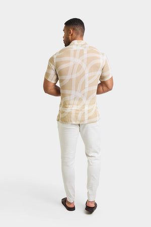 Printed Shirt in Stone Curved Stripe - TAILORED ATHLETE - ROW