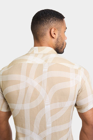 Printed Shirt in Stone Curved Stripe - TAILORED ATHLETE - ROW