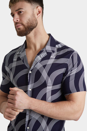 Printed Shirt in Navy Curved Stripe - TAILORED ATHLETE - ROW