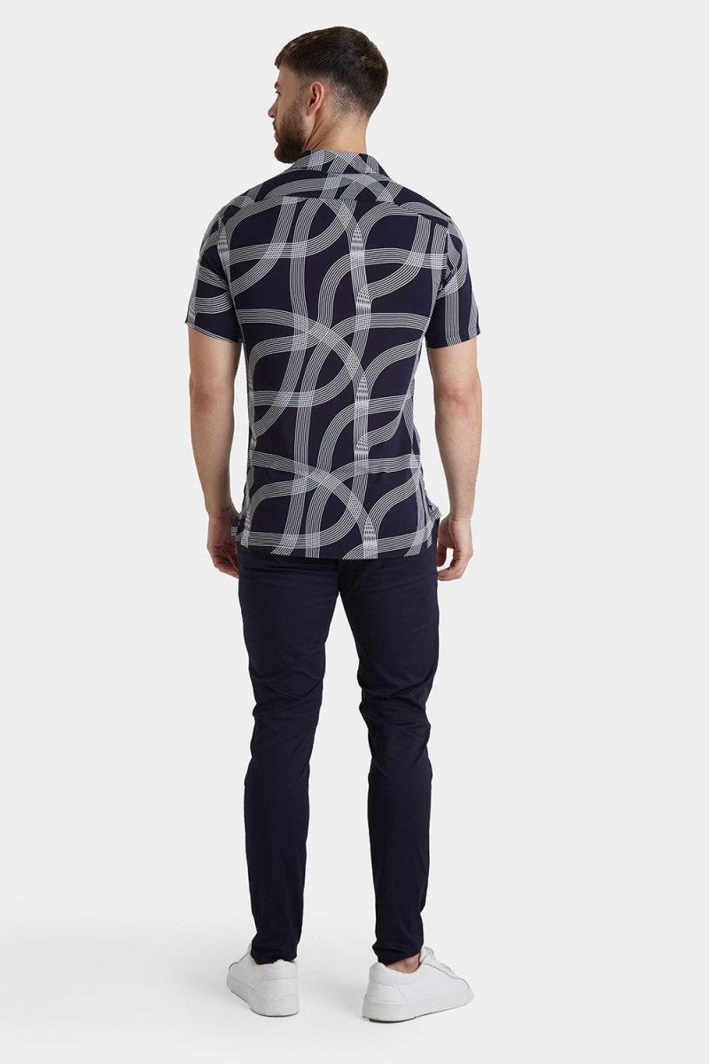 Printed Shirt in Navy Curved Stripe - TAILORED ATHLETE - ROW
