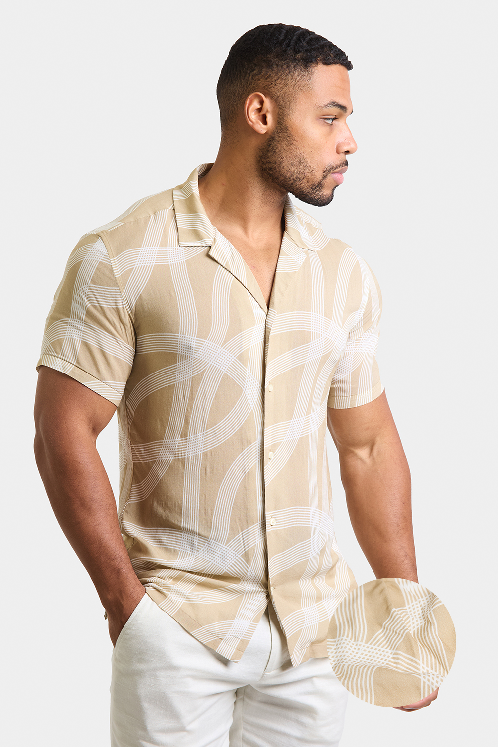 Printed Shirt in Stone Curved Stripe - TAILORED ATHLETE - ROW