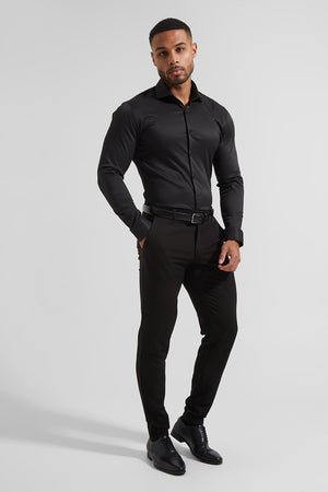 Cutaway Collar Twill Shirt in Black - TAILORED ATHLETE - ROW
