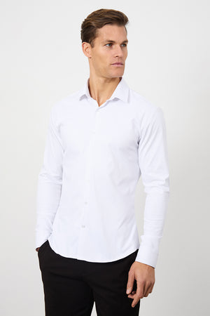 Defined Twill Shirt in White - TAILORED ATHLETE - ROW