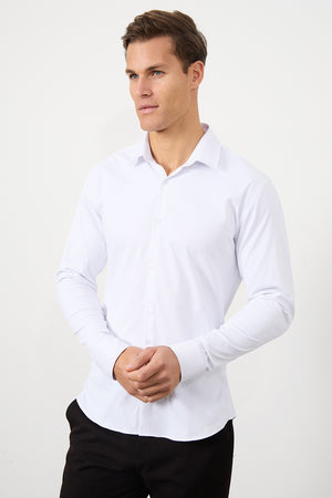 Defined Twill Shirt in White - TAILORED ATHLETE - ROW