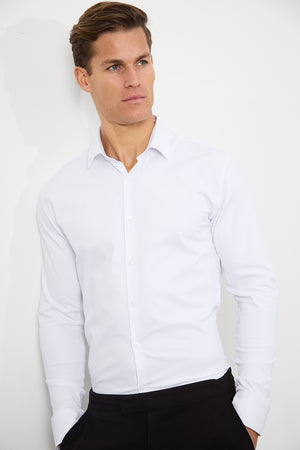 Defined Twill Shirt in White - TAILORED ATHLETE - ROW