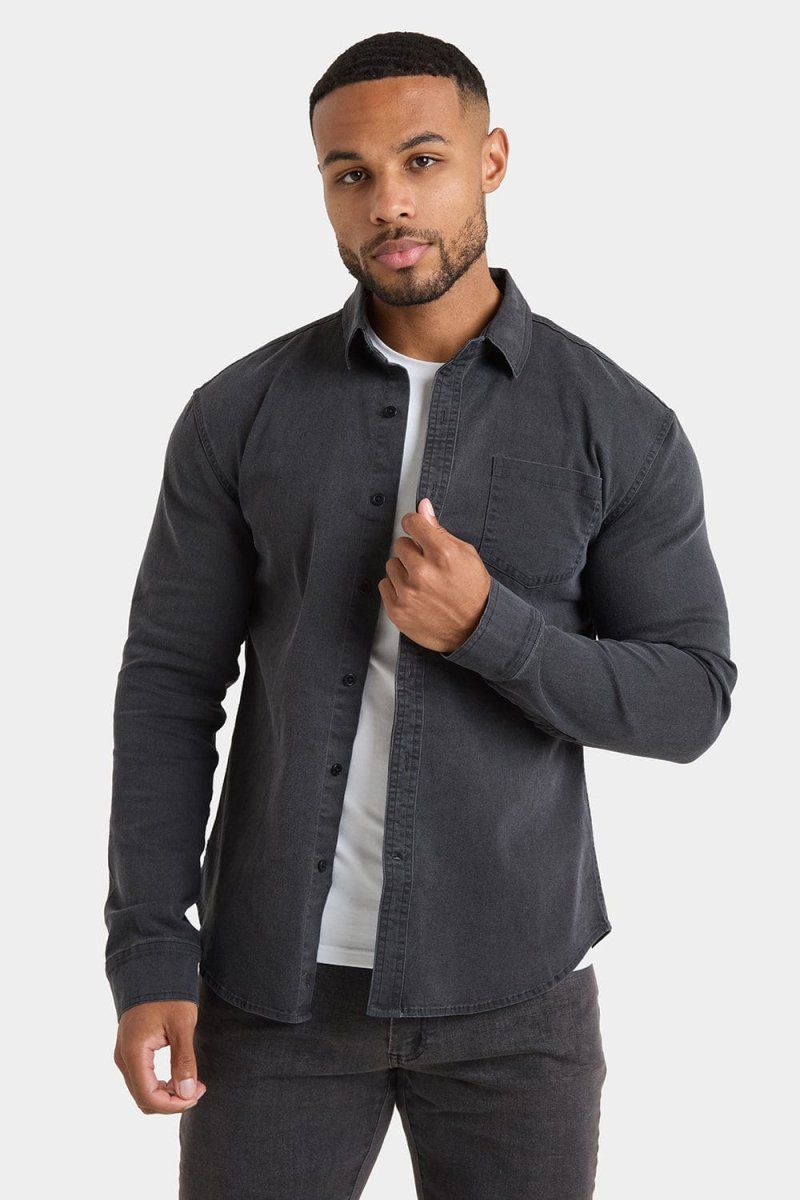 Jeans Mens Gray Chambray Shirt Denim Shirt In Dark Grey