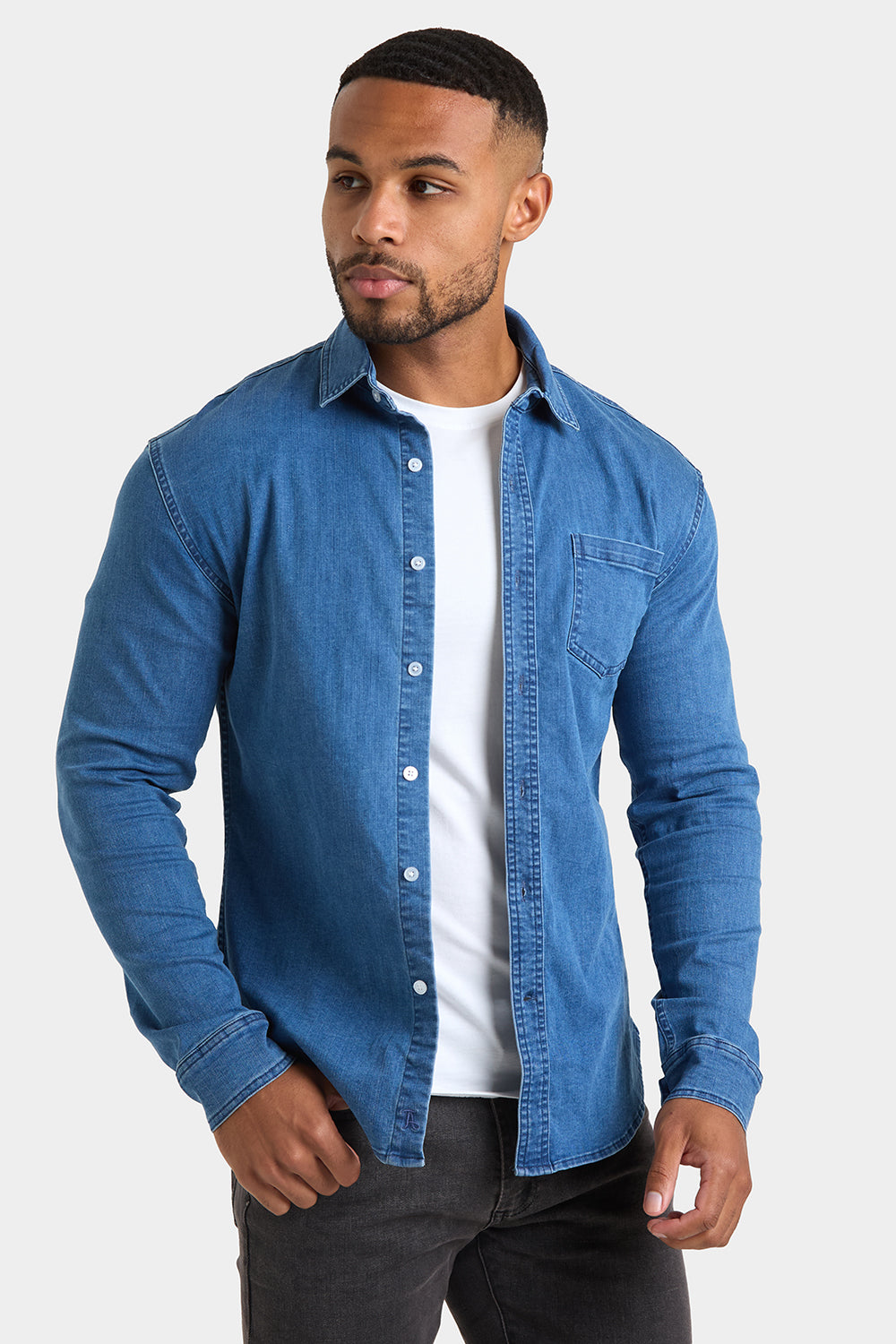 Denim Shirt in Mid Blue - TAILORED ATHLETE - ROW