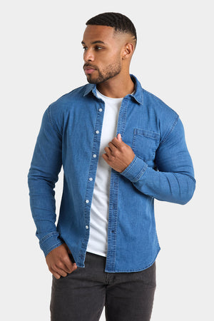 Denim Shirt in Mid Blue - TAILORED ATHLETE - ROW