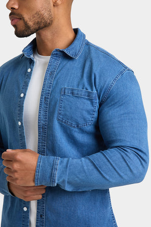 Denim Shirt in Mid Blue - TAILORED ATHLETE - ROW