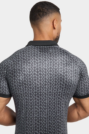 Printed Polo Shirt in Black Doodle Geo - TAILORED ATHLETE - ROW