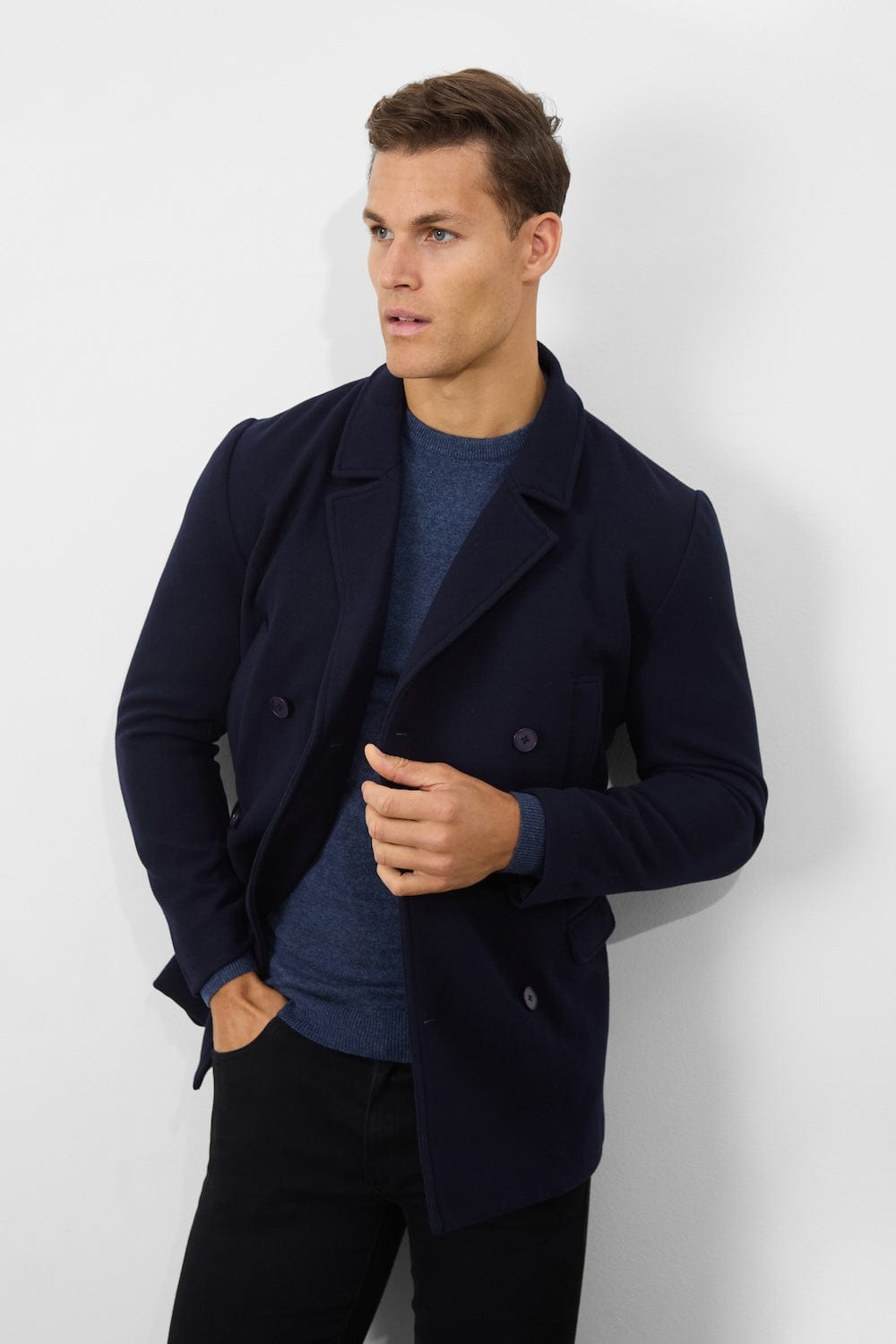 Double breasted peacoat men online