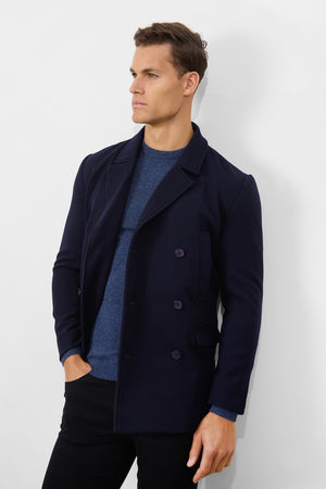 Double Breasted Peacoat in Navy - TAILORED ATHLETE - ROW