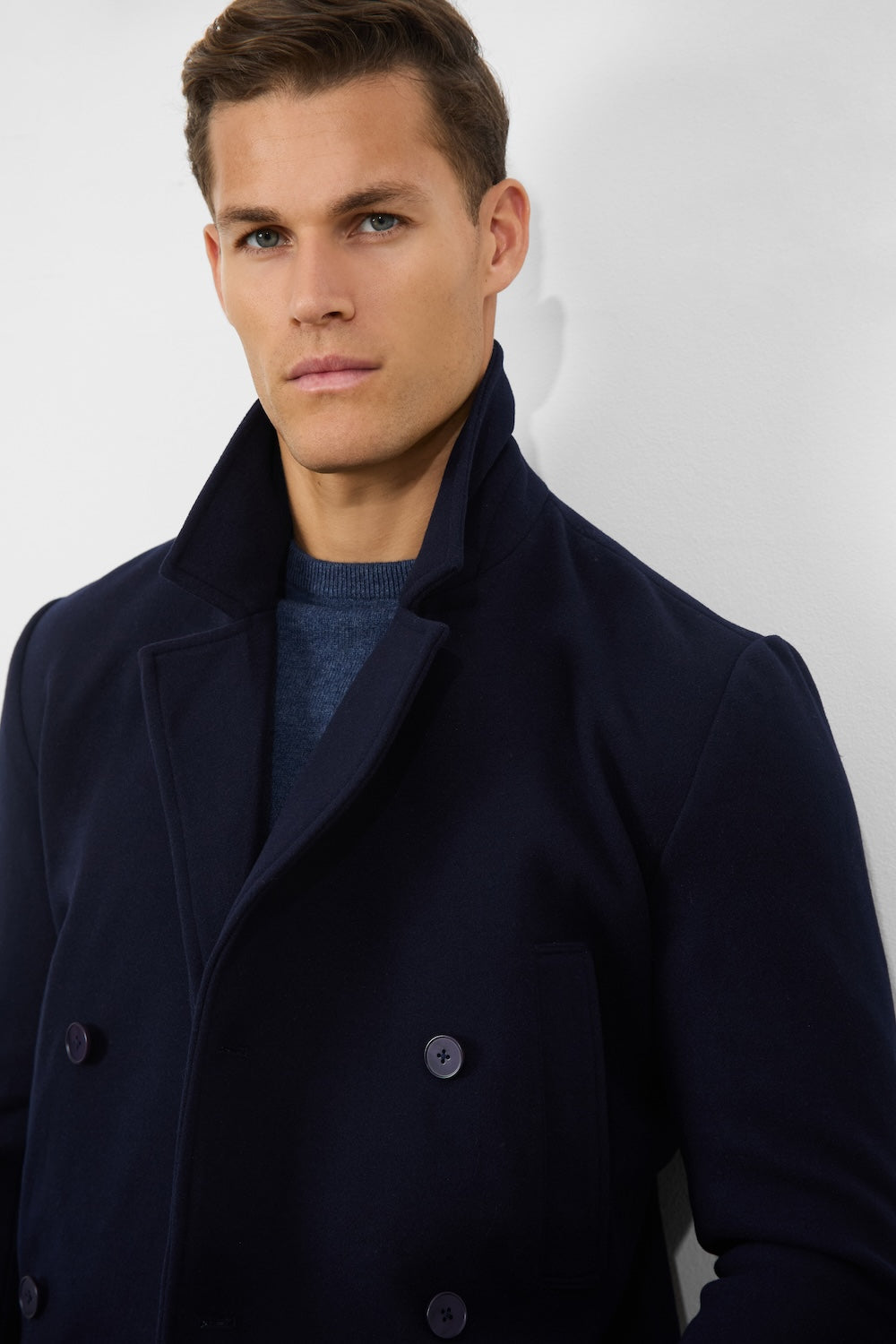 Double Breasted Peacoat in Navy - TAILORED ATHLETE - ROW