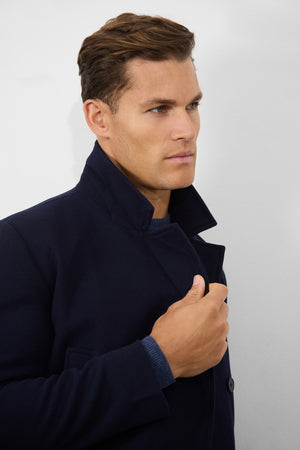 Double Breasted Peacoat in Navy - TAILORED ATHLETE - ROW