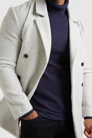 Double Breasted Peacoat in Pale Grey - TAILORED ATHLETE - ROW