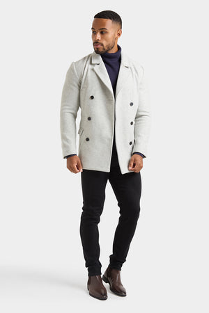 Double Breasted Peacoat in Pale Grey - TAILORED ATHLETE - ROW