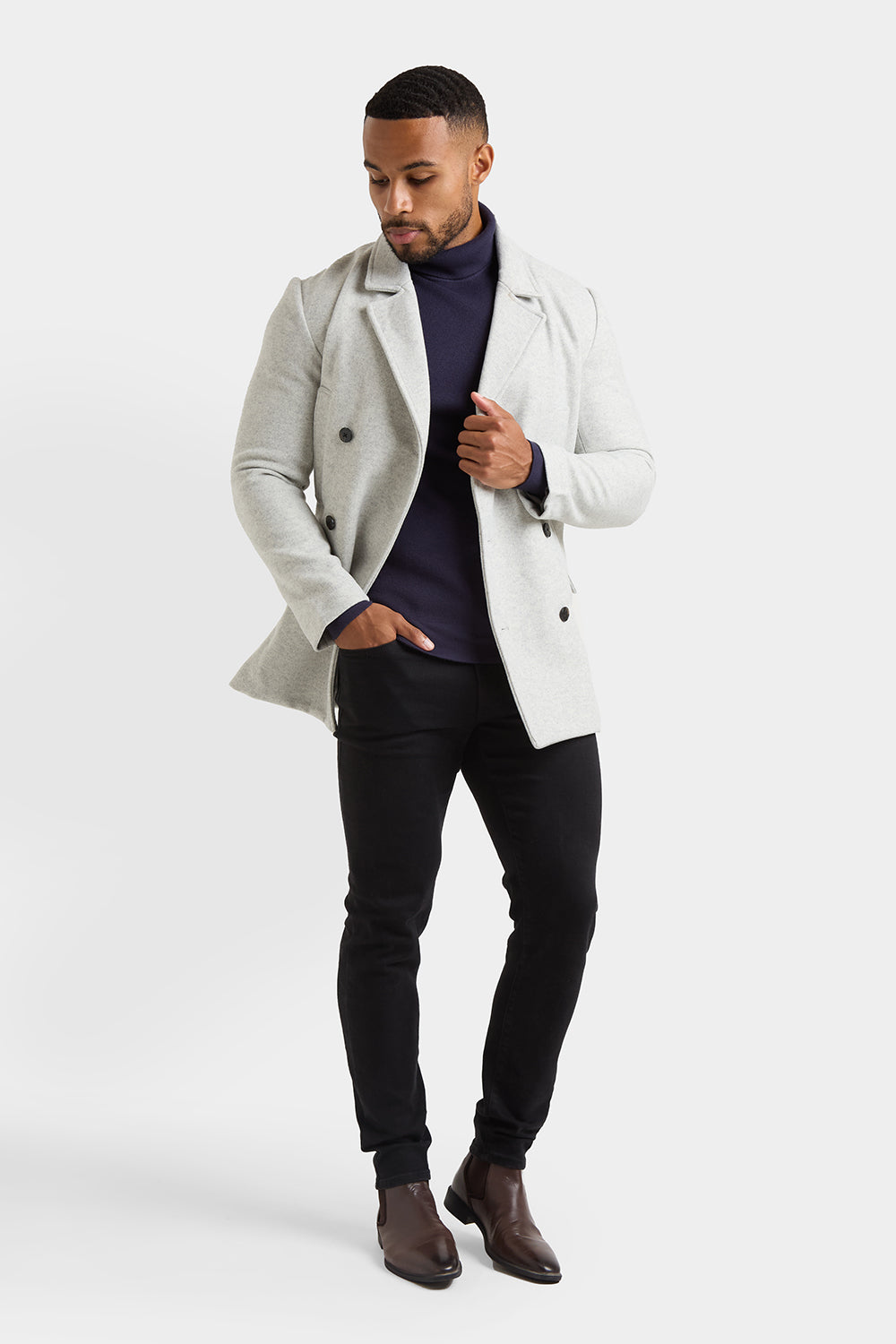 Double Breasted Peacoat in Pale Grey - TAILORED ATHLETE - ROW