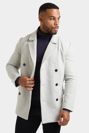 Double Breasted Peacoat in Pale Grey - TAILORED ATHLETE - ROW