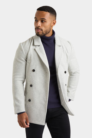 Double Breasted Peacoat in Pale Grey - TAILORED ATHLETE - ROW